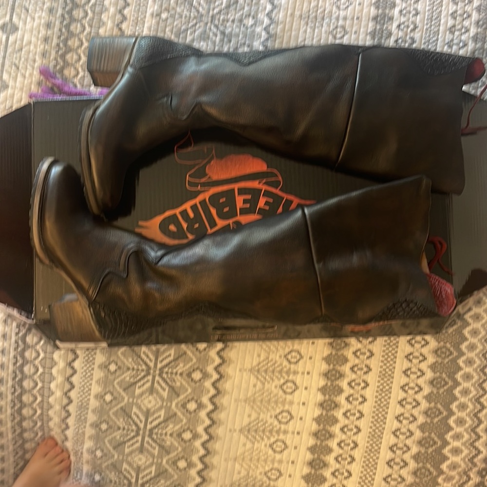 Freebird by Steven Dark Brown Leather Knee-High Heeled Boots - Picture 5 of 7